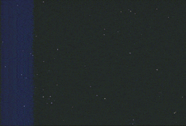 a cartoon drawing of a blue object with a black background and stars