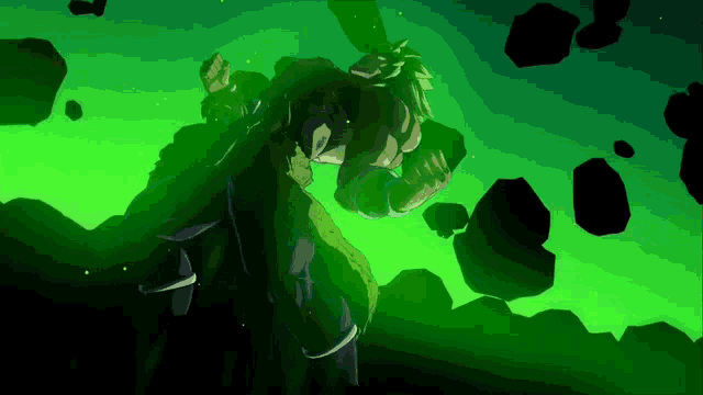 a cartoon character is flying through a green light