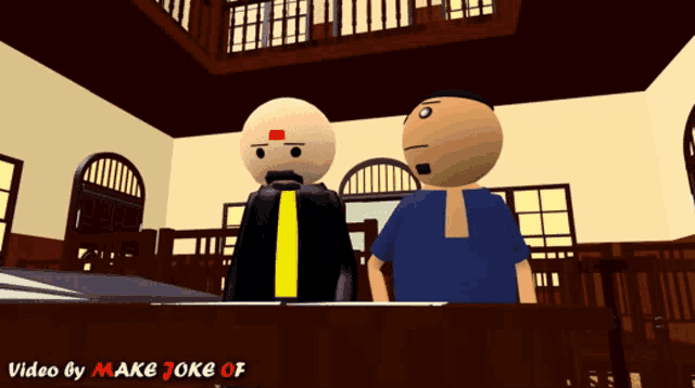 two cartoon characters are sitting at a table with the words video by make joke of on the bottom right