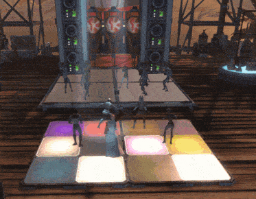 a group of people dancing on a dance floor