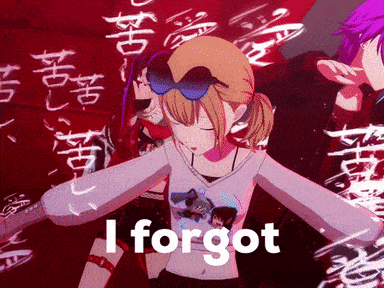 a girl in a white shirt is dancing with the words " i forgot " written on the bottom