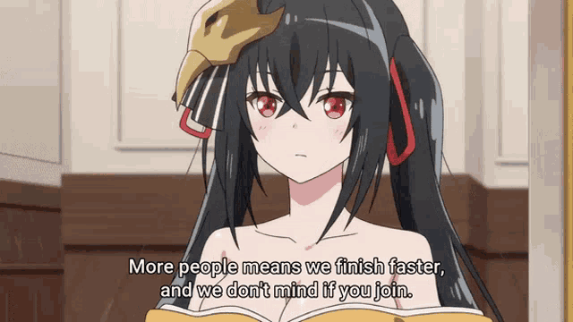 a naked anime girl with the words more people means we finish faster and we don t mind if you join