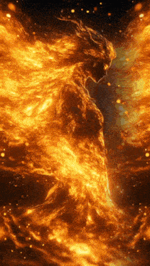 a drawing of a woman made of flames with wings