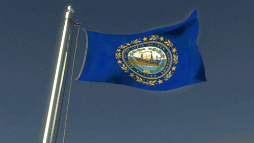 a new hampshire flag flies in the wind