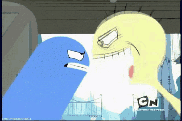 two cartoon characters standing next to each other with cn cartoon network written on the bottom right