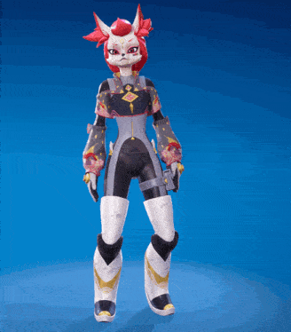 a 3d rendering of a fox holding a gun with a blue background