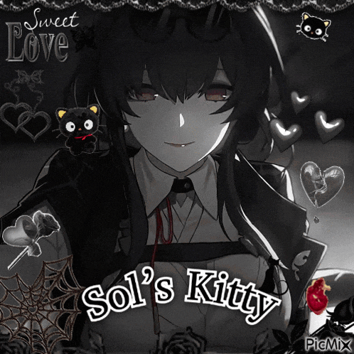 a picture of a girl with the words sol 's kitty written on it