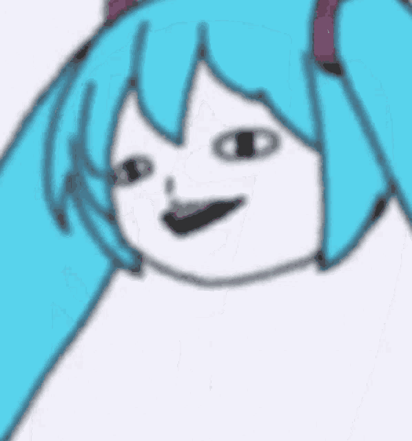 a drawing of hatsune miku with blue hair and ears .