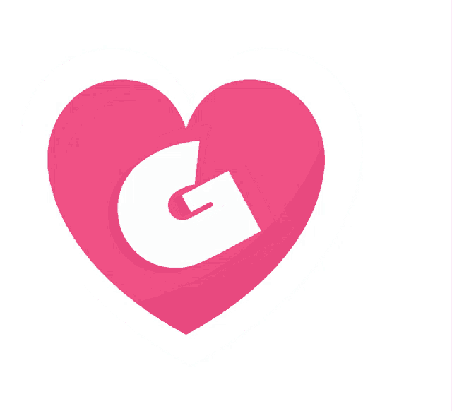 a pink heart with a letter g on it
