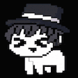 a pixel art drawing of a cat wearing a hat .