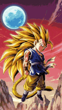 a cartoon drawing of a boy with a long tail and a blue moon in the background