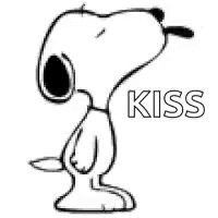 snoopy is blowing a kiss with his tongue out .