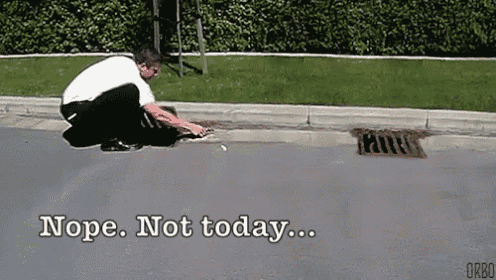 a man kneeling down on the side of the road with the words nope not today written below him