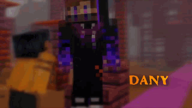 a couple of minecraft characters standing next to each other with the name dany in orange