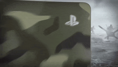 a playstation logo is displayed on a camo background