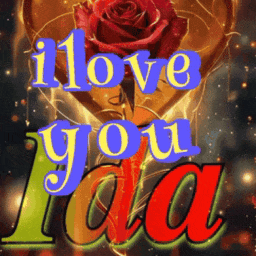 a heart with a red rose and the words i love you