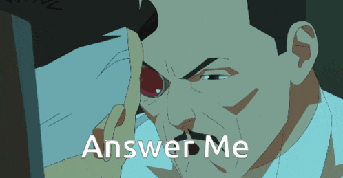 a cartoon of a man looking at a computer screen with the words answer me below him