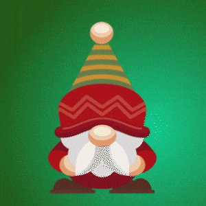 a christmas gnome wearing a red hat and a green and yellow striped hat