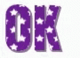 the word ok is written in purple and white stars .