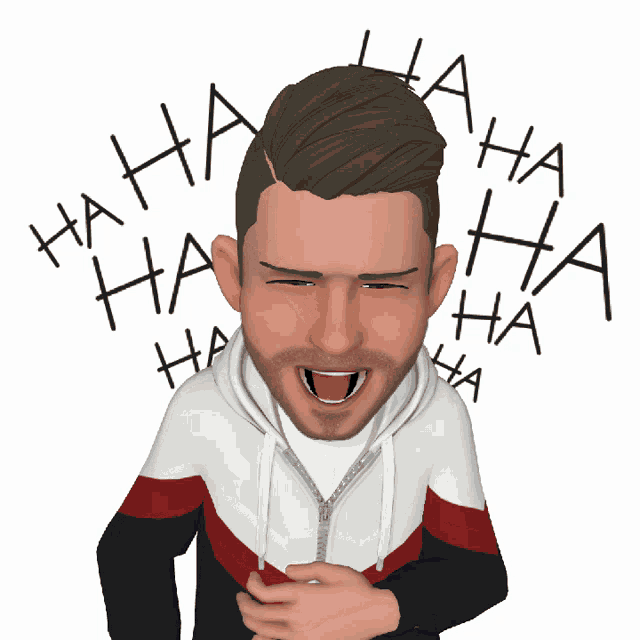 a man is laughing with ha ha ha ha written around him