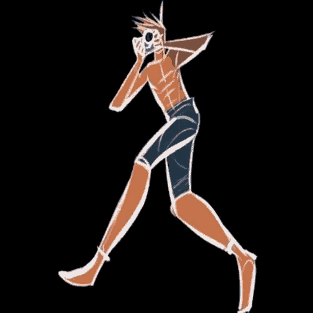 a drawing of a man taking a picture with his arms outstretched