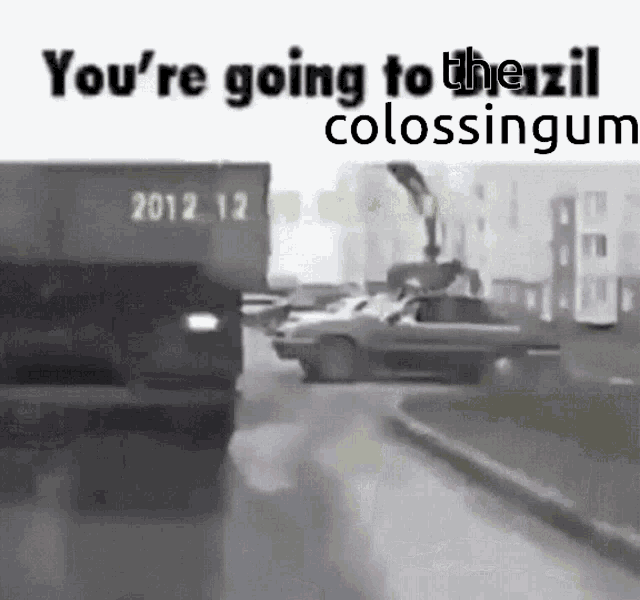 a car is driving down a street with a sign that says 2012