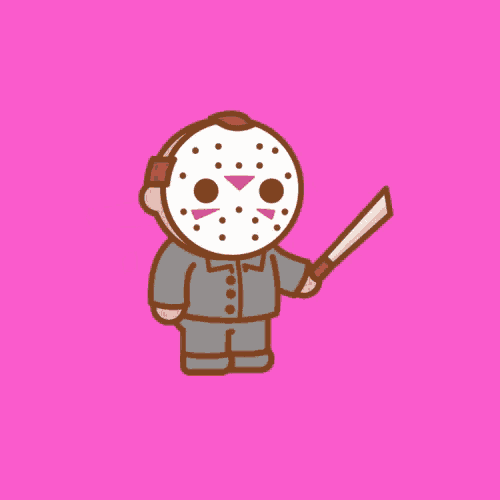a cartoon drawing of jason voorhees holding a knife