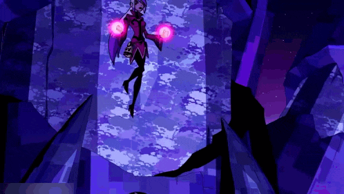 a cartoon character is flying through the air while holding a pink object