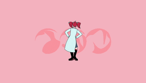 a cartoon of a girl in a lab coat with pigtails
