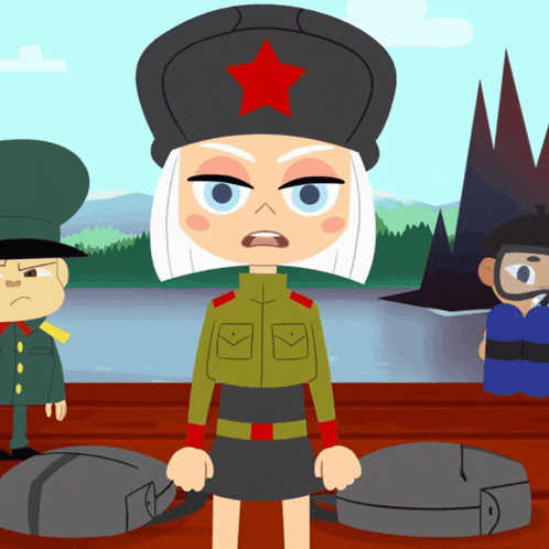 a cartoon character with a red star on her head