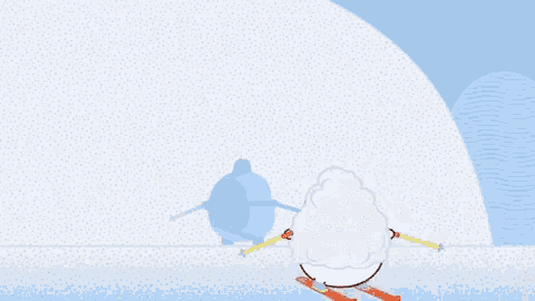 a cartoon character is skiing down a snow covered hill