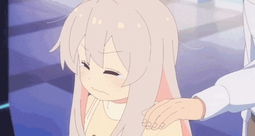 a girl with long white hair is being comforted by a man in a white shirt