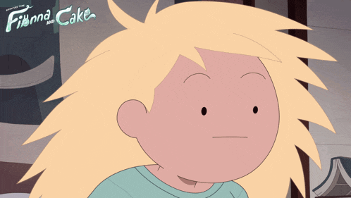 a poster for finna and cake features a cartoon character with blonde hair