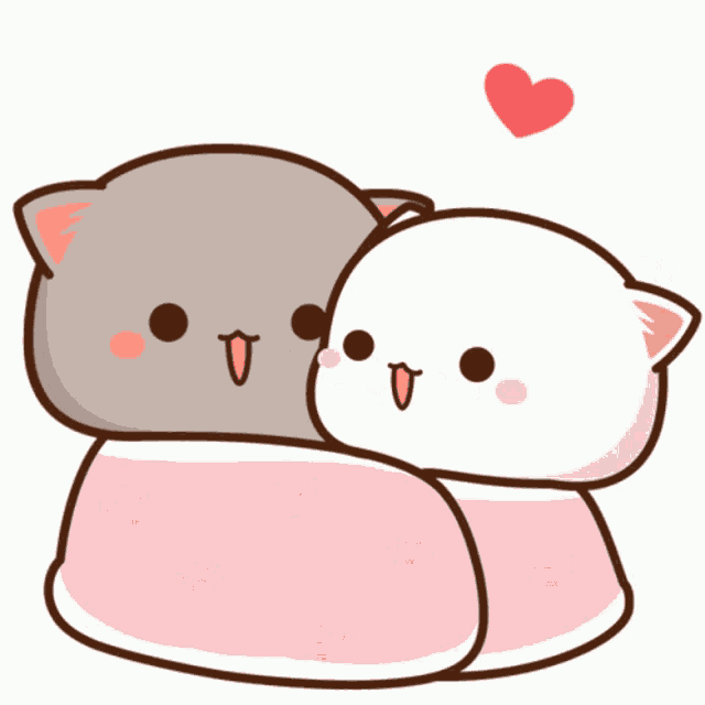 a couple of cartoon cats hugging each other with a heart above them