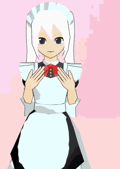a maid with white hair and a red bow