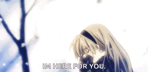 a man is hugging another man with the words i 'm here for you .