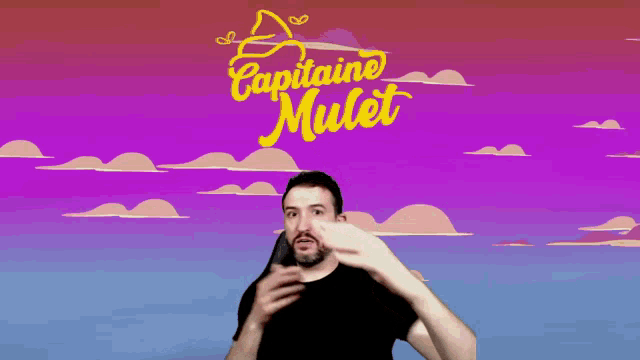 a cartoon of a man pointing at the camera with the words capitaine mulet behind him