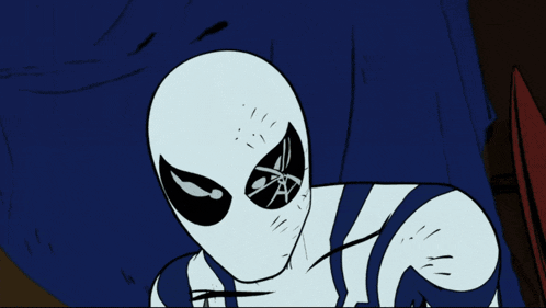 a cartoon drawing of a spider man holding a green object
