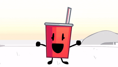 a cartoon character of a red cup with a straw and arms and legs .