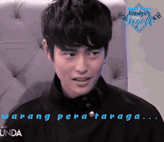 a man is sitting in a chair with the words " warang pera taraga " on the bottom