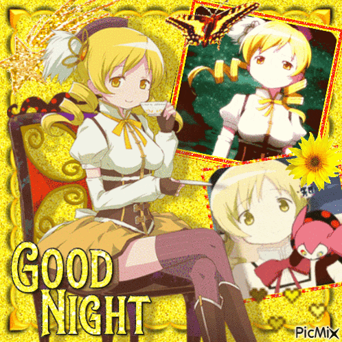 a picture of a girl with the words good night