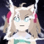 a close up of a cartoon character with cat ears holding a book .