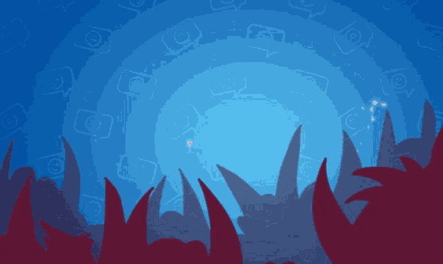 a blue background with a pattern of cameras and speech bubbles on it