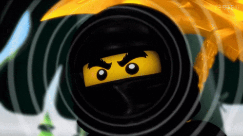 a close up of a lego ninjago character with a black mask on