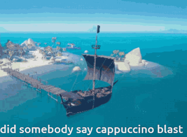 an aerial view of a boat in the ocean with a caption that says did somebody say cappuccino blast