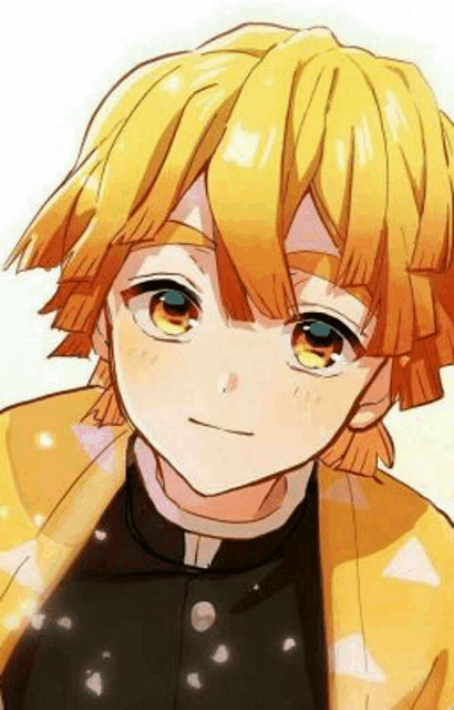 a close up of a person 's face with yellow hair and blue eyes .