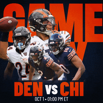 an advertisement for a football game between den vs chi