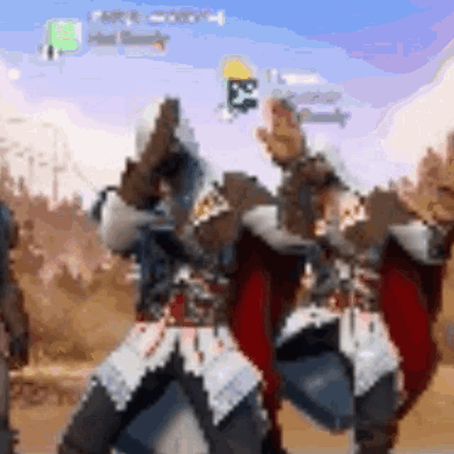 a group of people are standing in a video game and one of them is holding a gun .