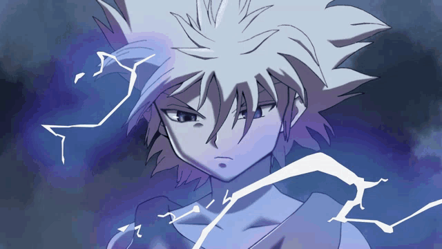 a drawing of a person with white hair and a lightning bolt