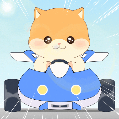 a cartoon dog is driving a blue car